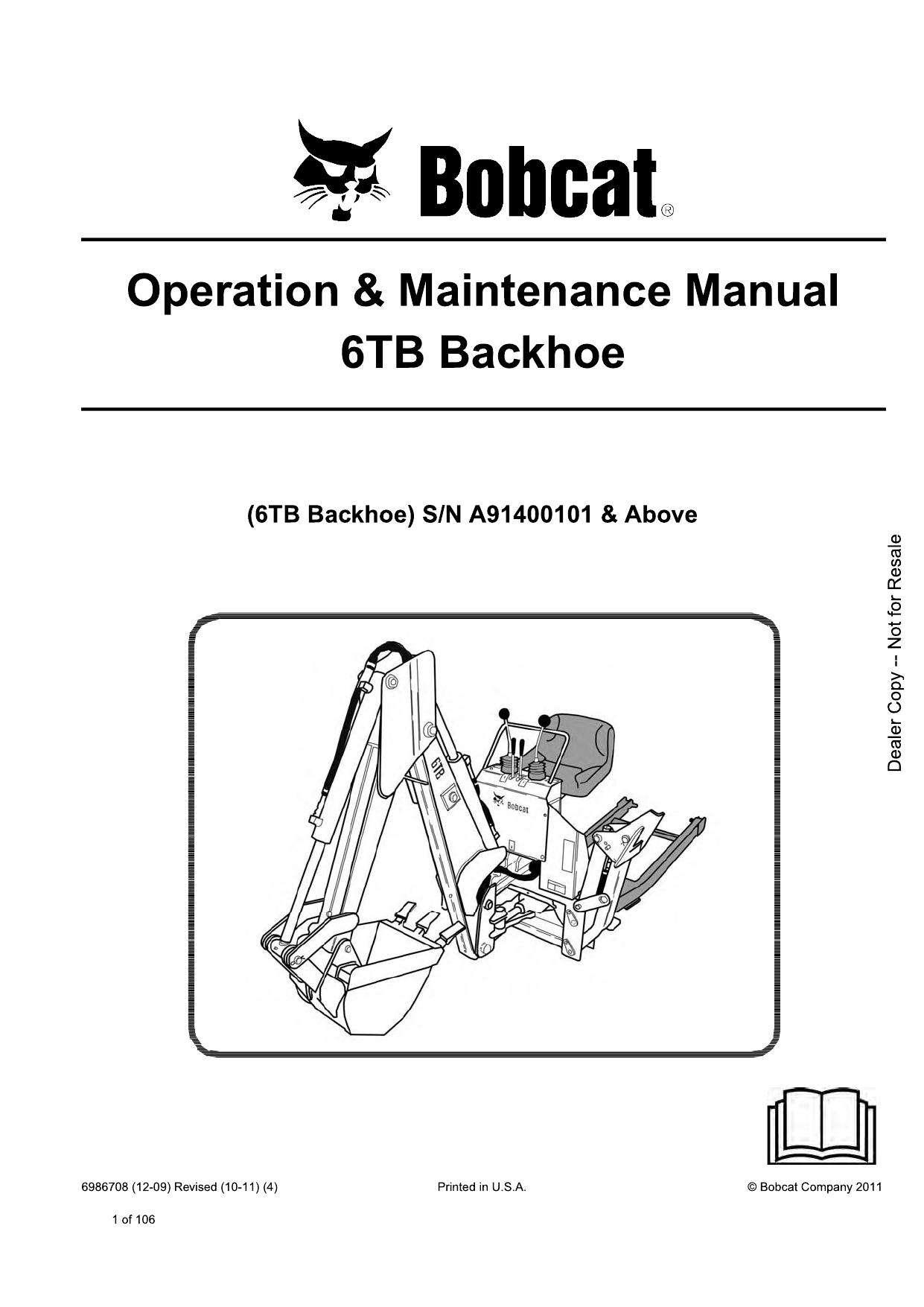 6TB BACKHOE Operation & Maintenance Manual Bobcat